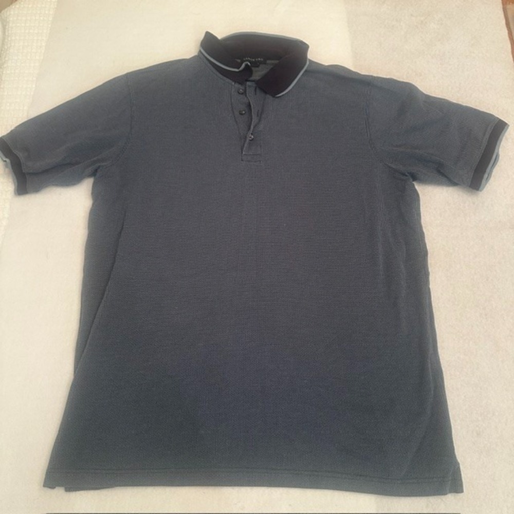 Lands End Polo Shirt Mens Short Sleeve Navy Blue XL Textured Knit Casual Golf